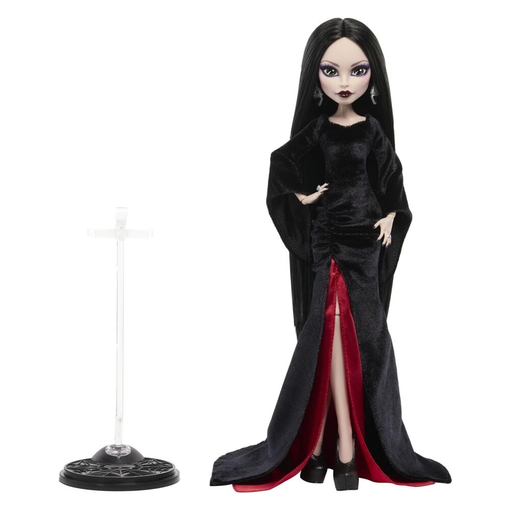 Muñeca Morticia Wednesday de Monster High con vestido negro y rojo - 2