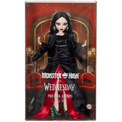 Muñeca Morticia Wednesday de Monster High con vestido negro y rojo - 7