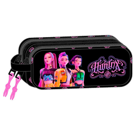 Portatodo doble negro 3D KPop Demon Hunters con tres personajes