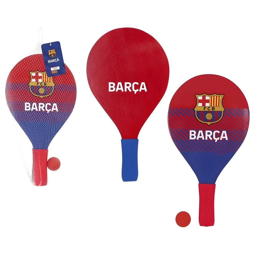 Set de dos palas de playa de madera FC Barcelona con pelota roja