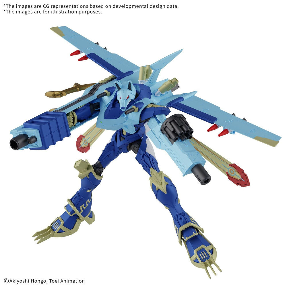 Maqueta Digimon Mobile Suit azul con alas y módulos mecha