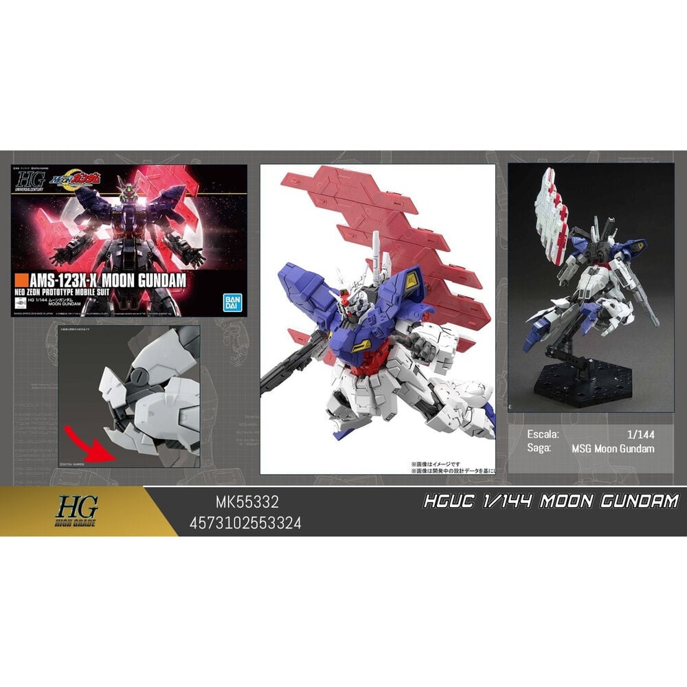 Maqueta HGUC 1/144 AMS-123X-X Moon Gundam con placa psicofrámica trasera
