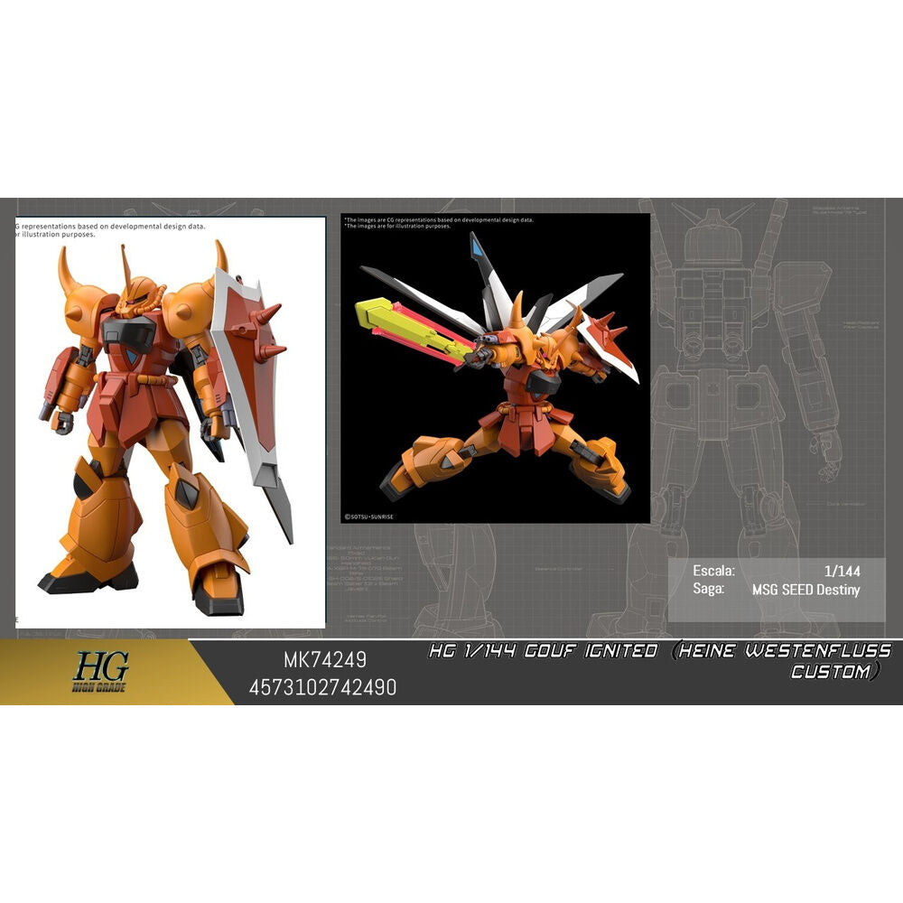 Maqueta HG 1/144 Gouf Ignited Heine Westenfluss Custom en tonos naranja y rojo