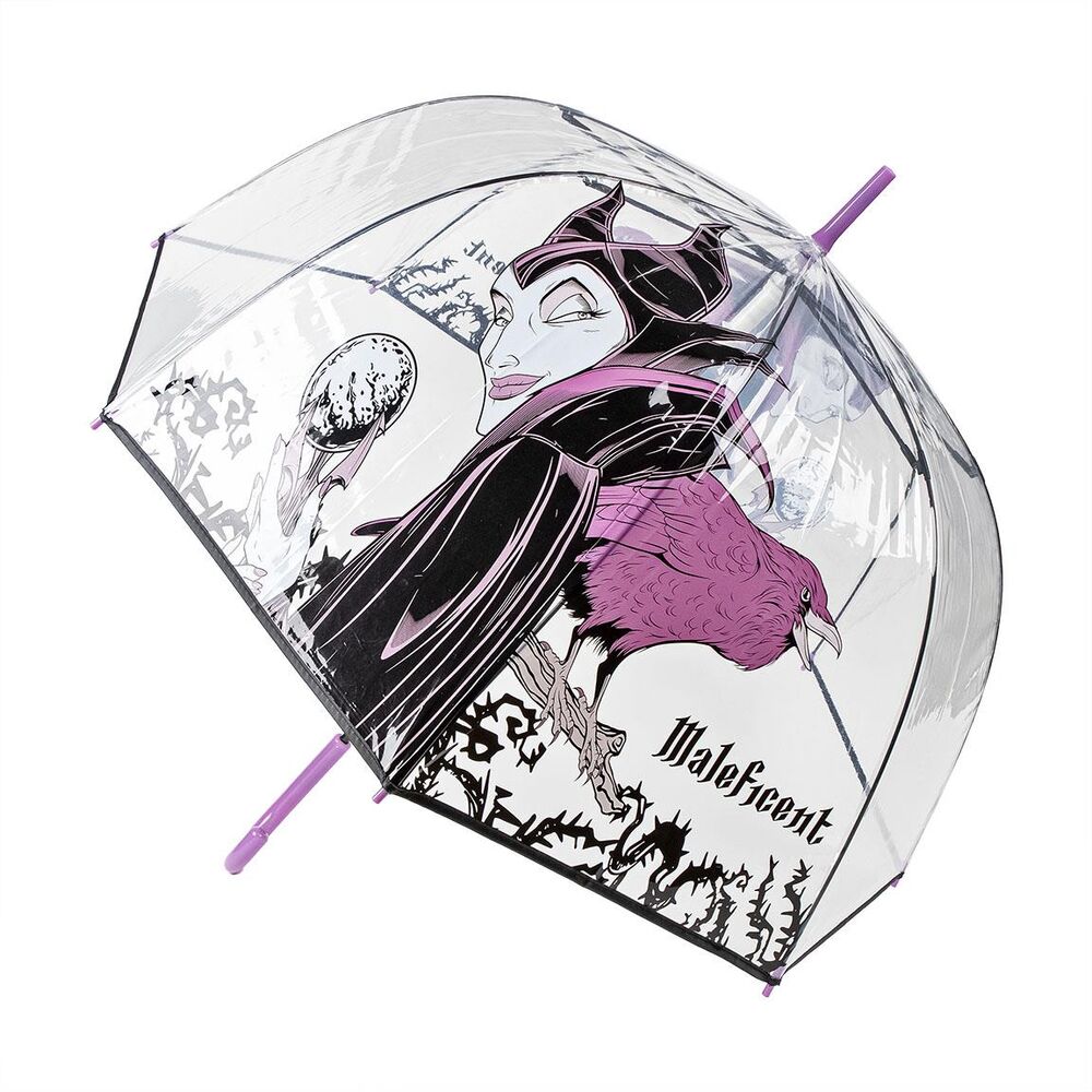 Paraguas transparente de Maléfica Disney Villanas con mango morado