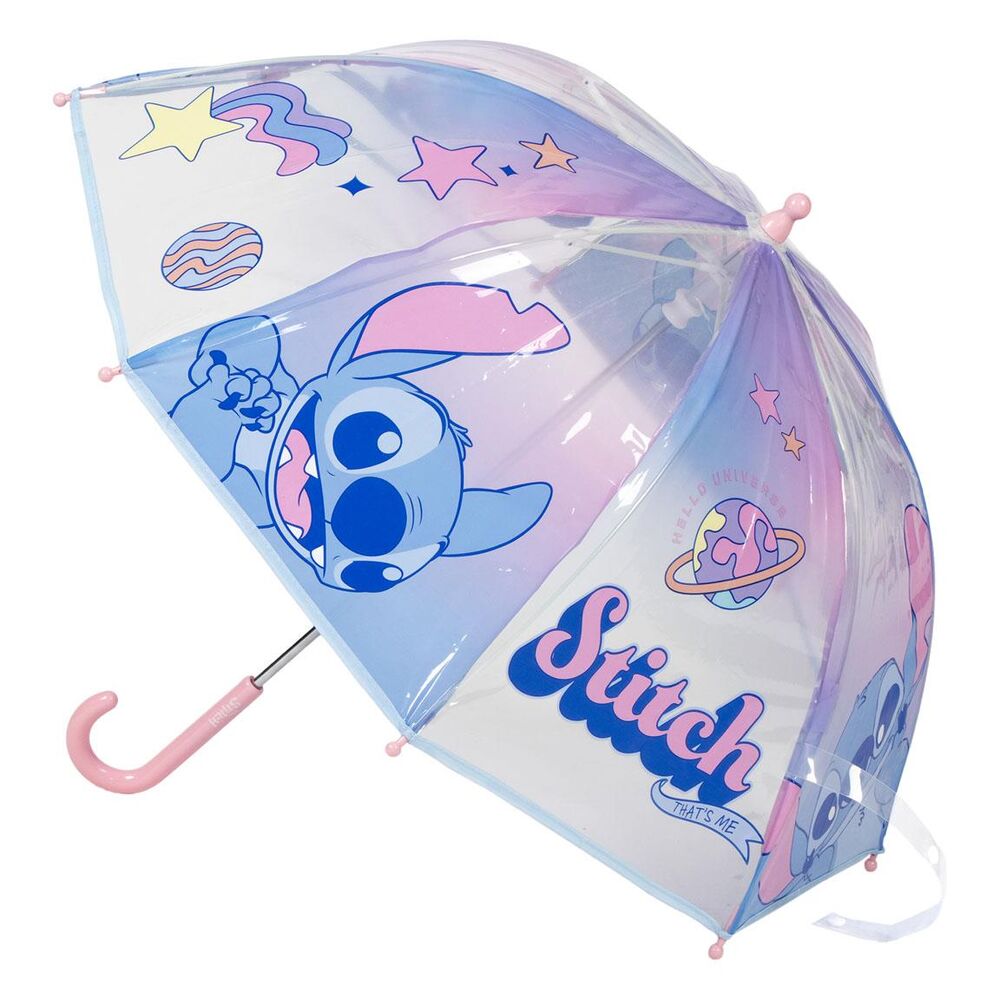 Paraguas burbuja transparente de Stitch Disney con mango rosa