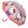 Paraguas burbuja transparente de Hello Kitty con lunares rosas y asa roja