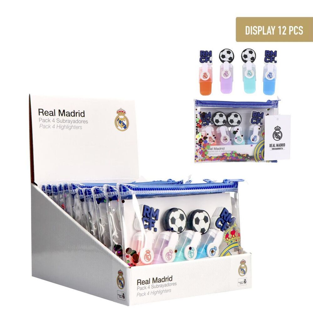 Estuche transparente con cuatro subrayadores Real Madrid surtidos