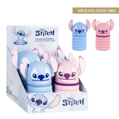 Portatodo 3D plegable de silicona Stitch Disney en azul y rosa