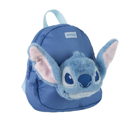 Mochila azul de guardería Stitch Disney con rostro y orejas del personaje