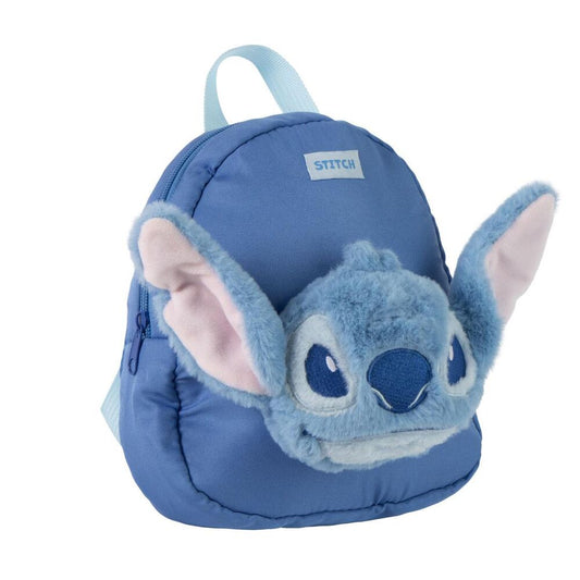 Mochila azul de guardería Stitch Disney con rostro y orejas del personaje