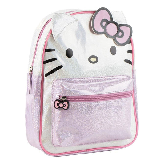 Mochila infantil Hello Kitty blanca, lila y rosa con bolsillo frontal
