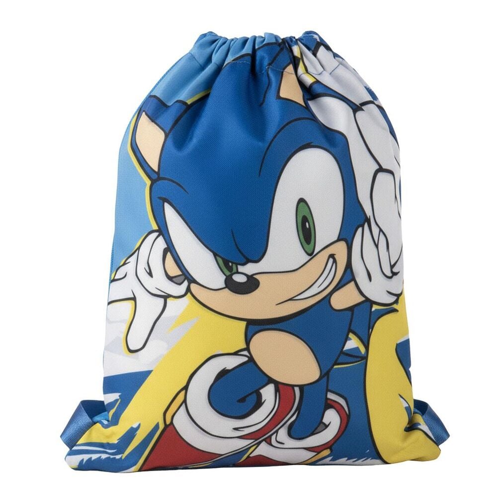 Saco azul con Sonic the Hedgehog y cierre de cordones