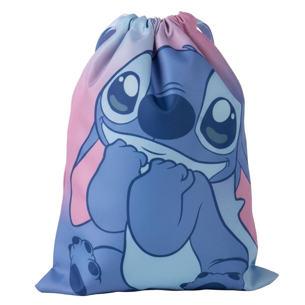 Saco de poliéster con estampado frontal de Stitch Disney en tonos azules y rosas