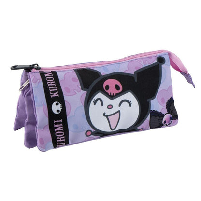 Portatodo triple Kuromi Hello Kitty lila y rosa