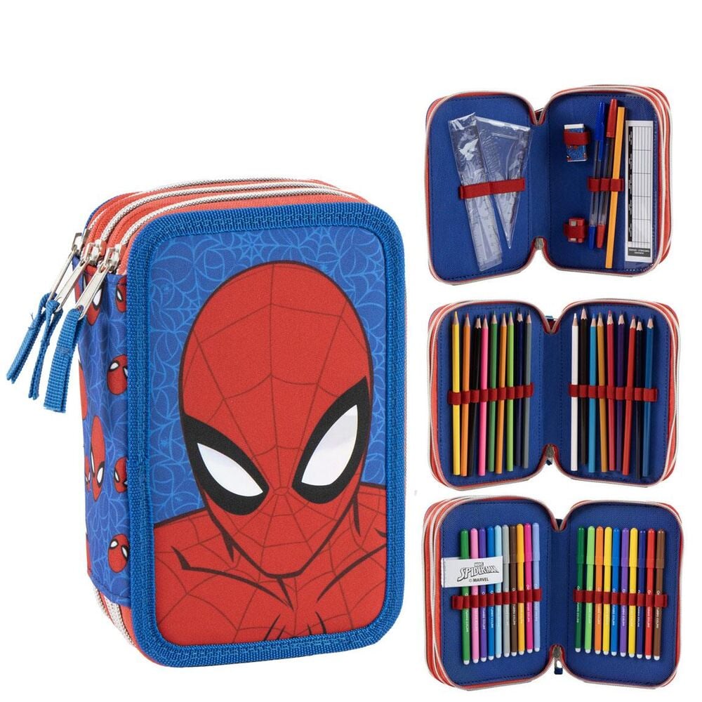 Plumier triple azul de Spider-Man Marvel con tres compartimentos