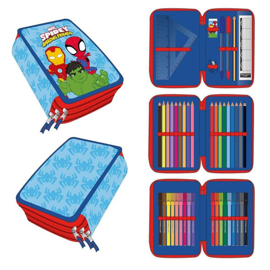 Plumier triple Spidey Marvel azul y rojo
