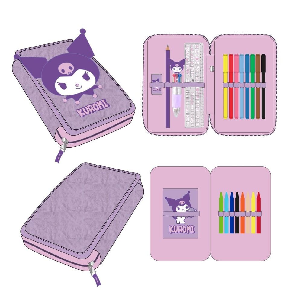 Plumier doble morado y rosa de Kuromi con dos compartimentos interiores