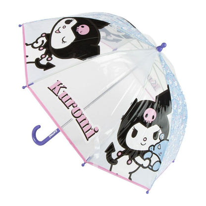 Paraguas transparente manual de Kuromi Hello Kitty con ribete rosa