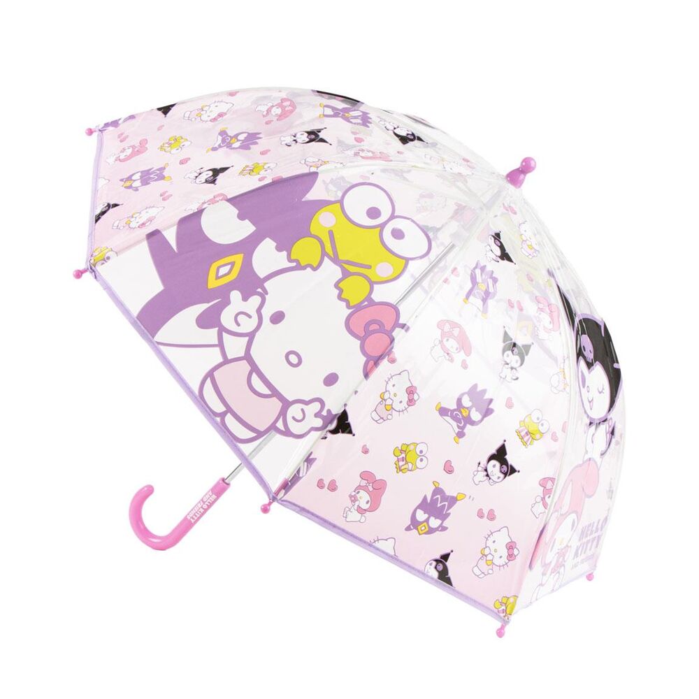 Paraguas transparente Hello Kitty and Friends con estampado rosa y morado