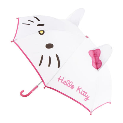 Paraguas manual blanco y rosa con diseño de Hello Kitty