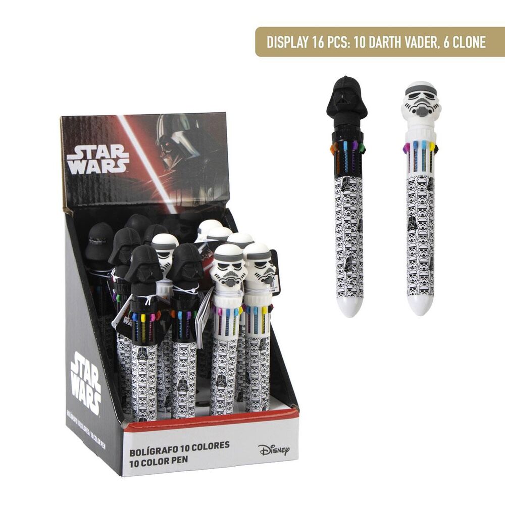 Bolígrafos Star Wars de 10 colores con diseños de Darth Vader y soldados de asalto