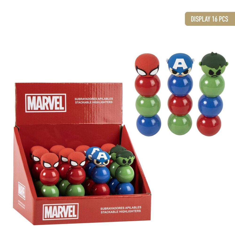 Subrayadores apilables Marvel de Spider-Man, Capitán América y Hulk