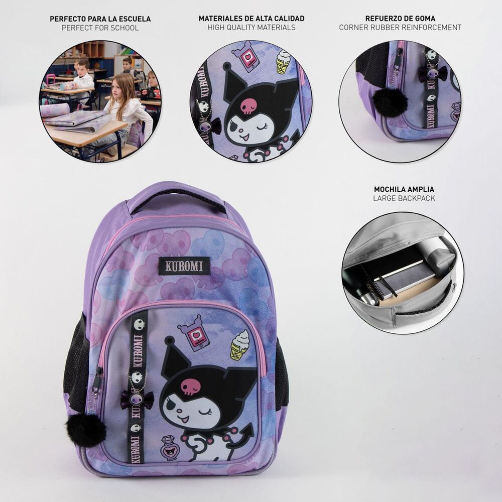 Mochila escolar morada de Kuromi con bolsillos laterales de malla - 3