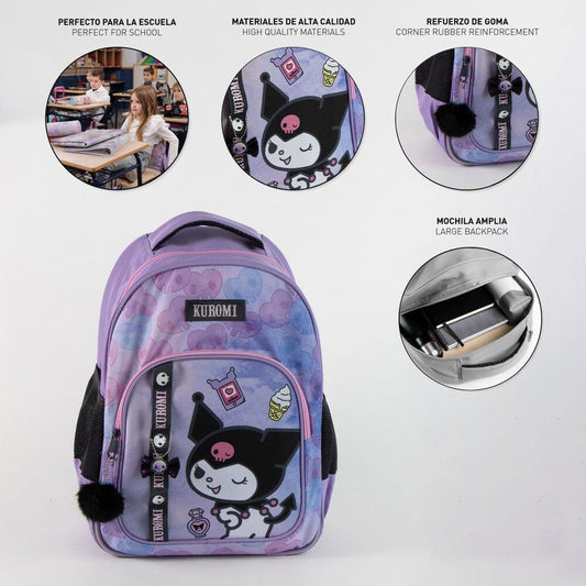 Mochila escolar morada de Kuromi con bolsillos laterales de malla - 3