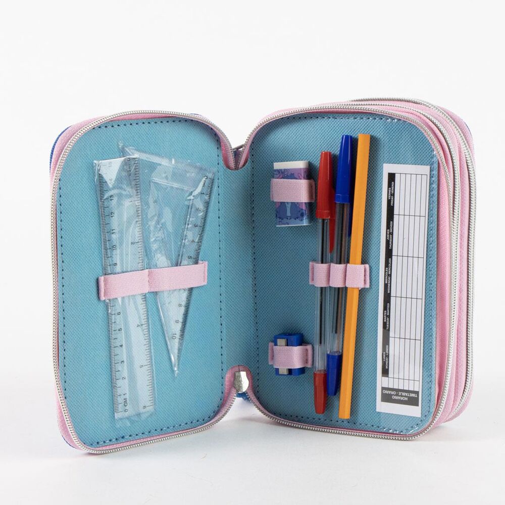 Plumier triple Stitch Disney azul y rosa con tres compartimentos - 3