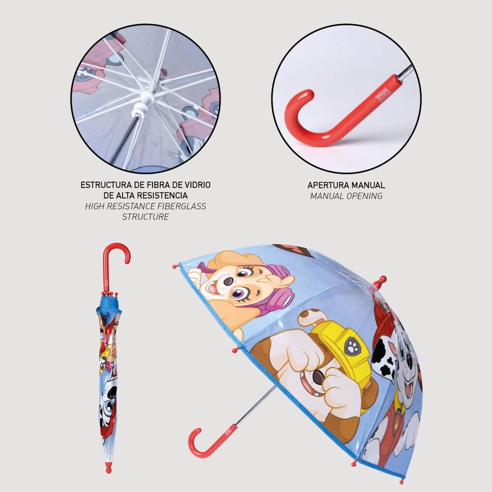 Paraguas burbuja transparente de Paw Patrol con personajes y mango rojo - 4