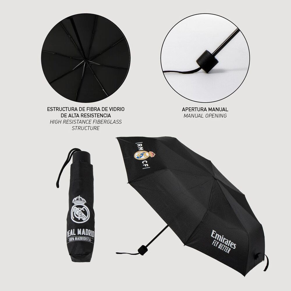 Paraguas manual plegable negro del Real Madrid con escudo - 4
