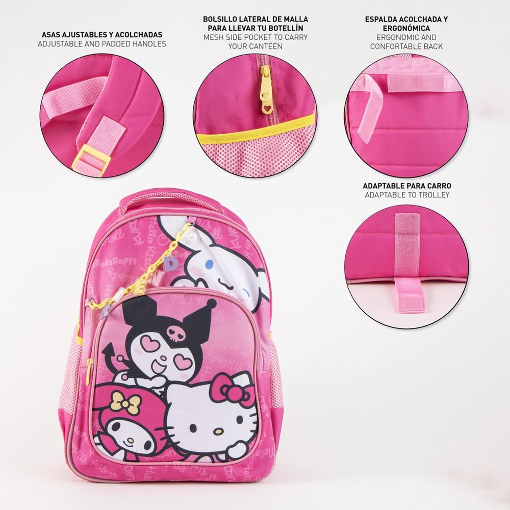 Mochila escolar rosa Hello Kitty, Kuromi y My Melody de 42 cm - 4