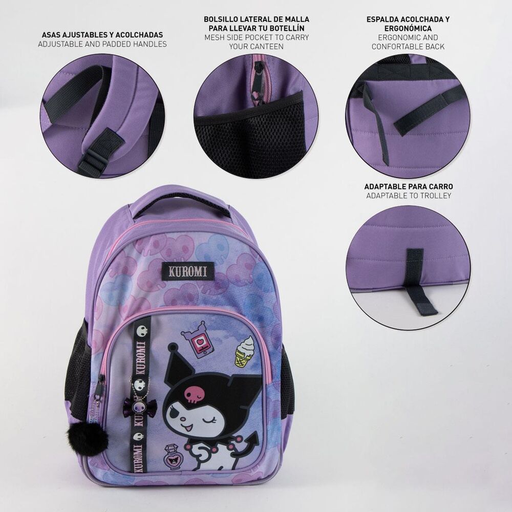 Mochila escolar morada de Kuromi con bolsillos laterales de malla - 4