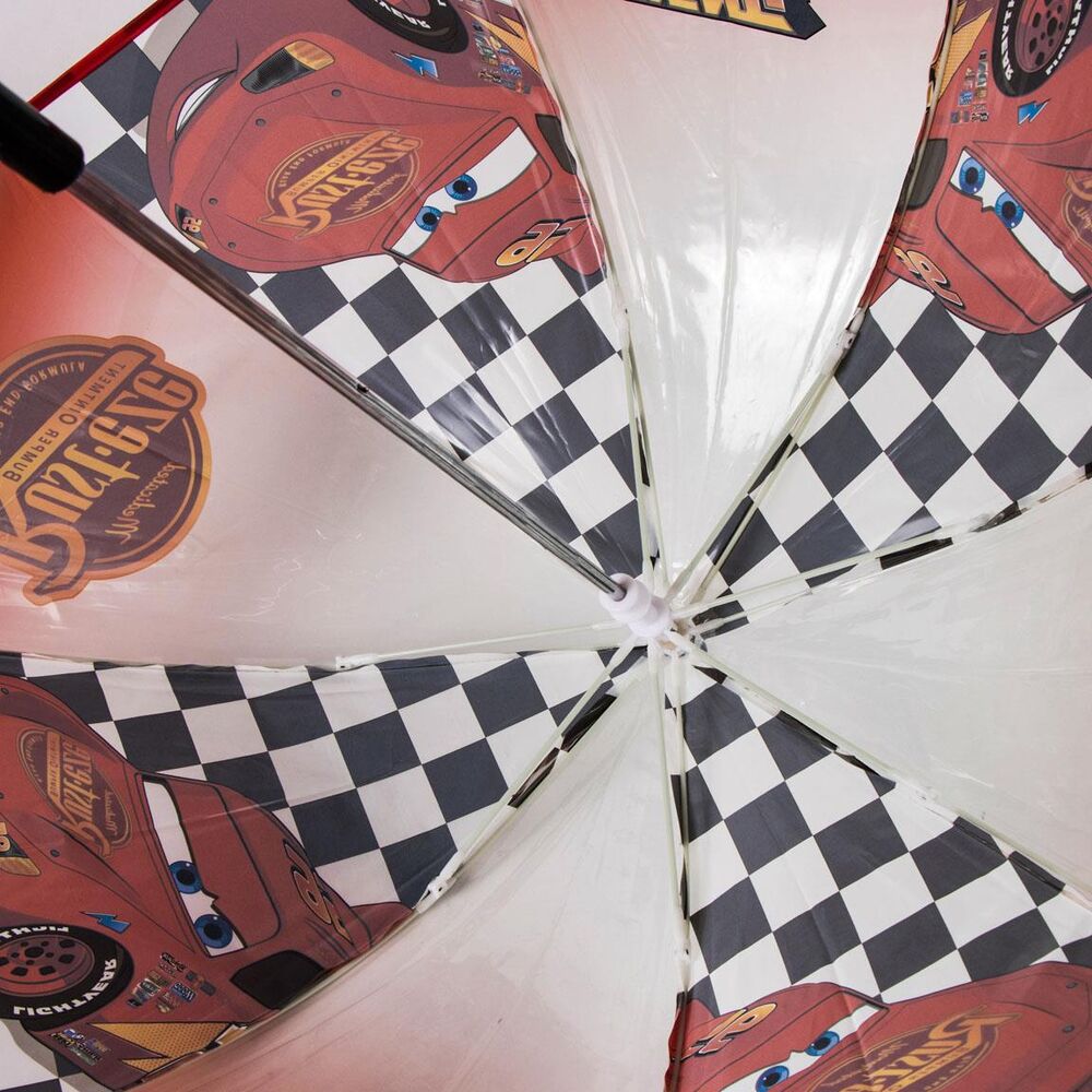 Paraguas manual transparente de Cars Disney con Rayo McQueen y bandera a cuadros - 4