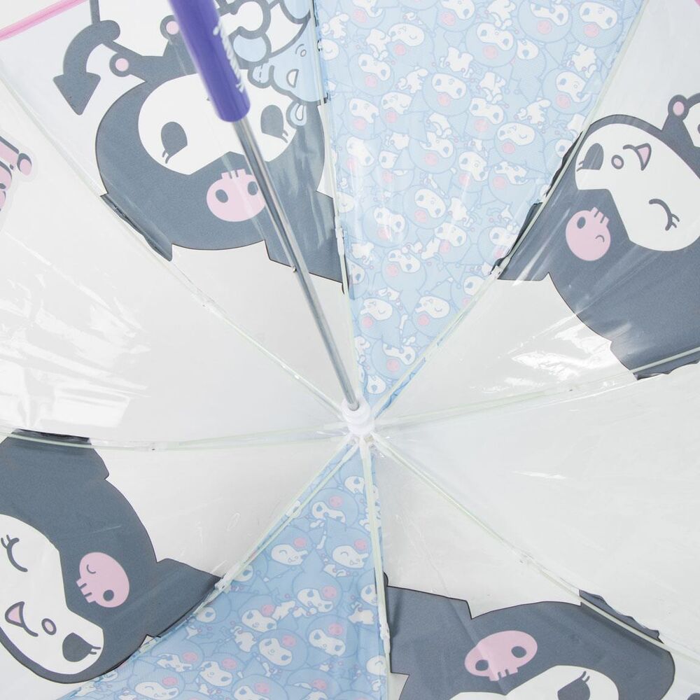 Paraguas transparente manual de Kuromi Hello Kitty con ribete rosa - 4
