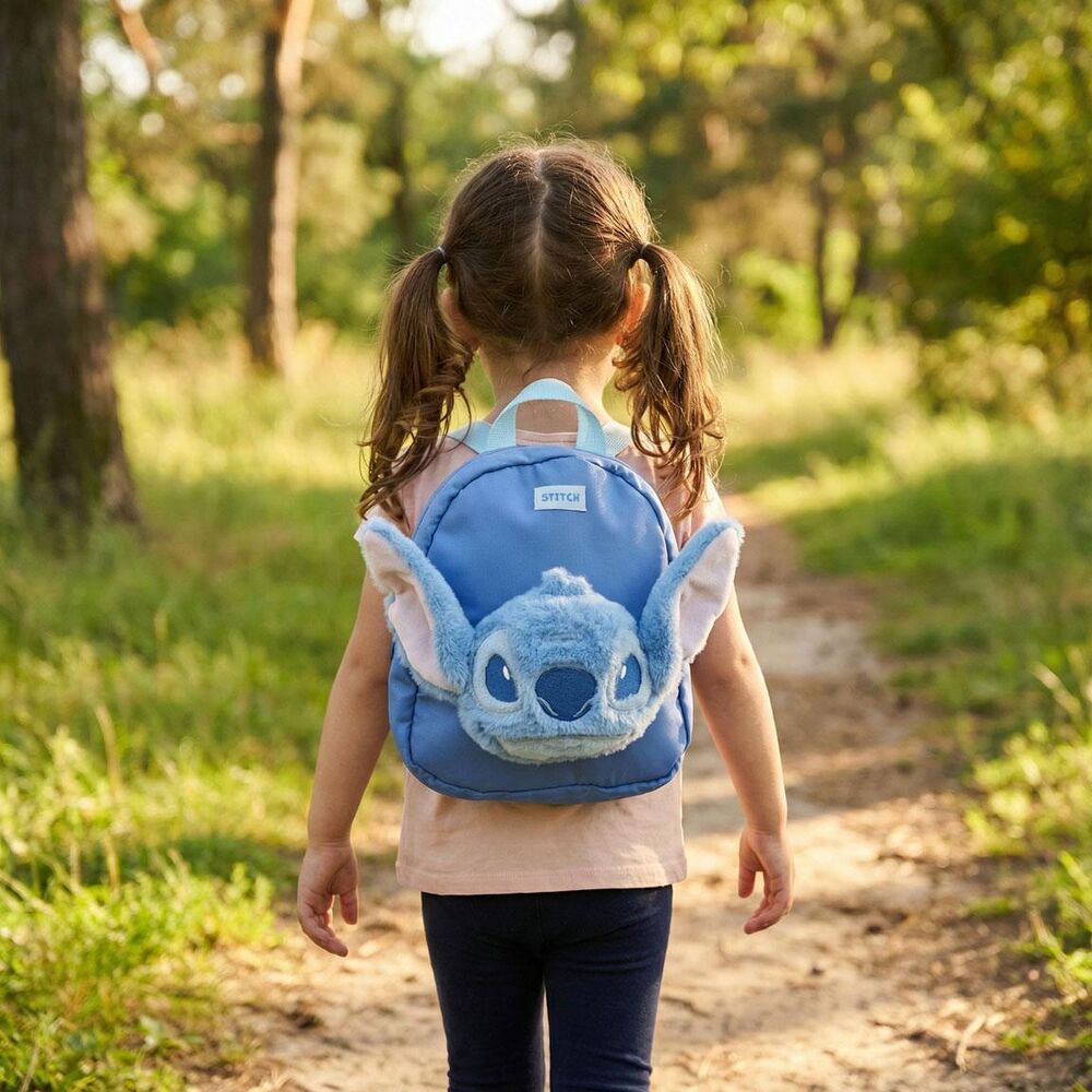 Mochila azul de guardería Stitch Disney con rostro y orejas del personaje - 5