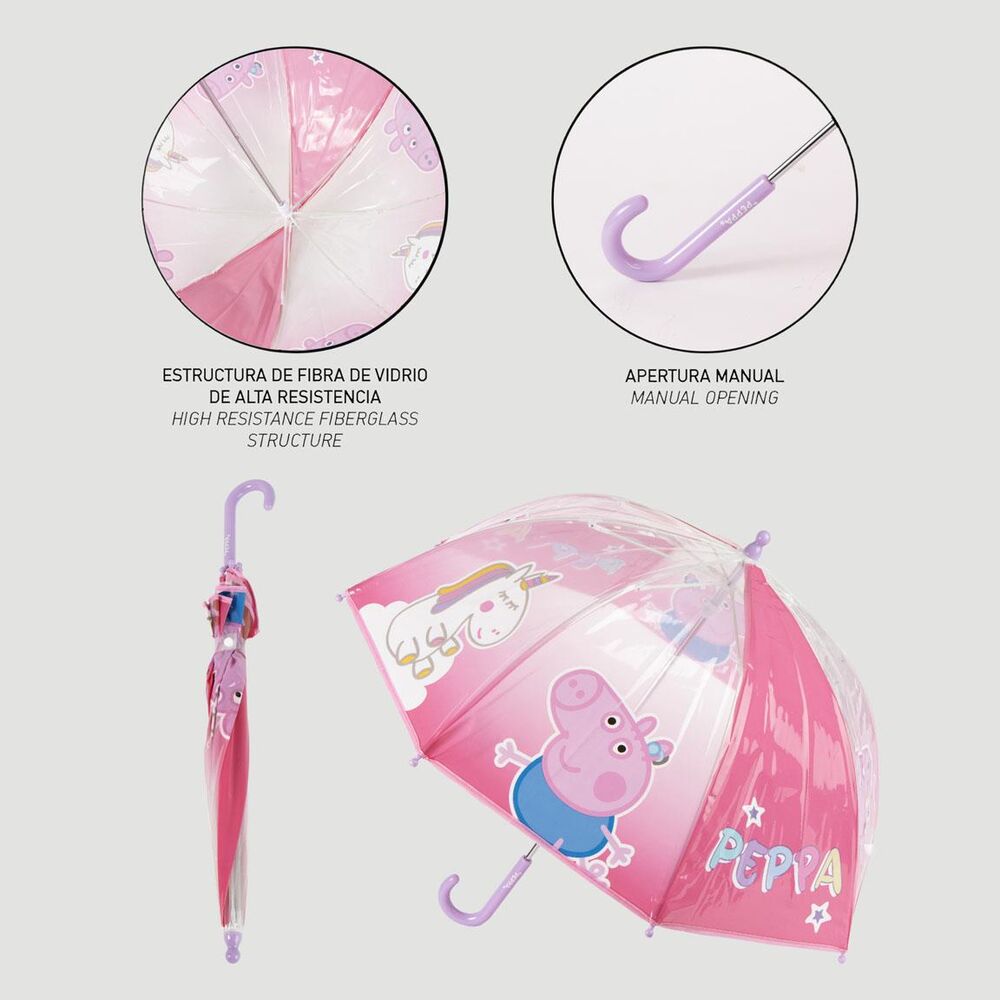 Paraguas manual rosa transparente de Peppa Pig con unicornio - 5