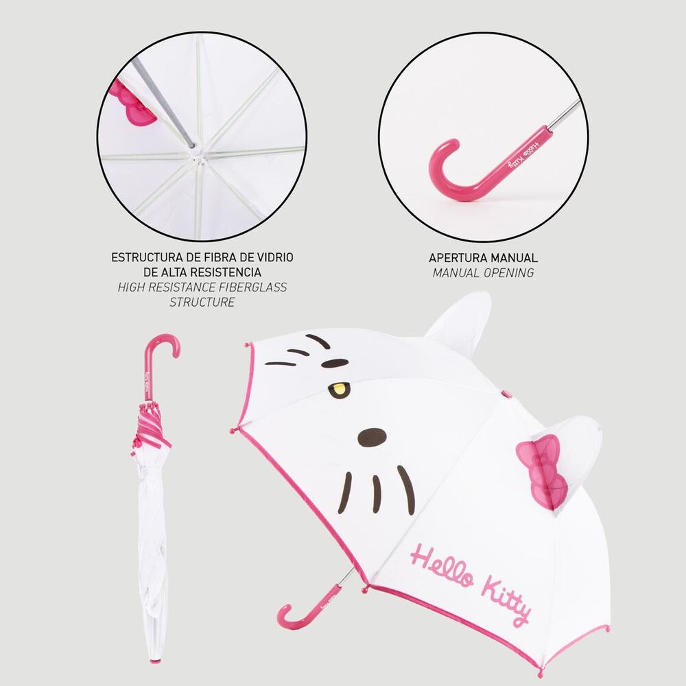 Paraguas manual blanco y rosa con diseño de Hello Kitty - 5
