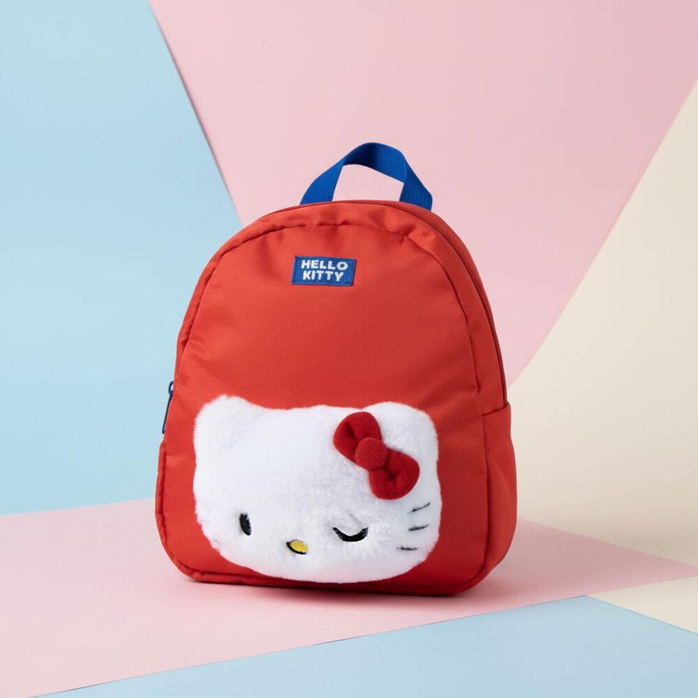 Mochila roja de guardería Hello Kitty con rostro frontal blanco - 6