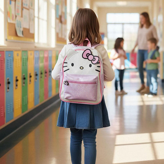 Mochila infantil Hello Kitty blanca, lila y rosa con bolsillo frontal - 6