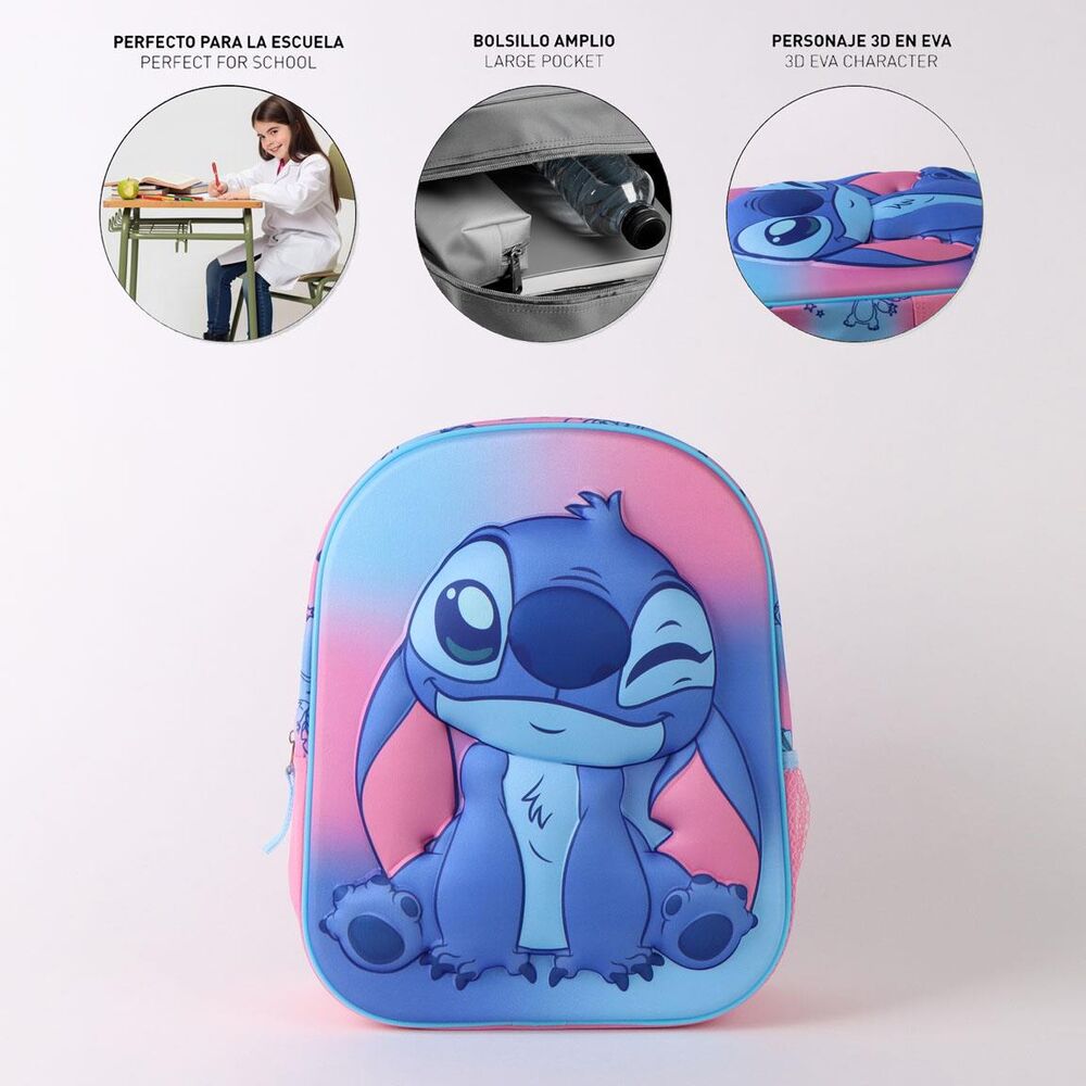 Mochila infantil 3D de Stitch Disney en azul y rosa - 6