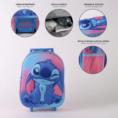 Trolley 3D de Stitch Disney en azul y rosa con asa telescópica - 6