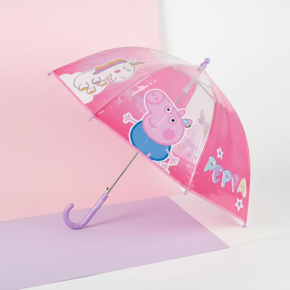 Paraguas manual rosa transparente de Peppa Pig con unicornio - 6