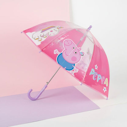 Paraguas manual rosa transparente de Peppa Pig con unicornio - 6