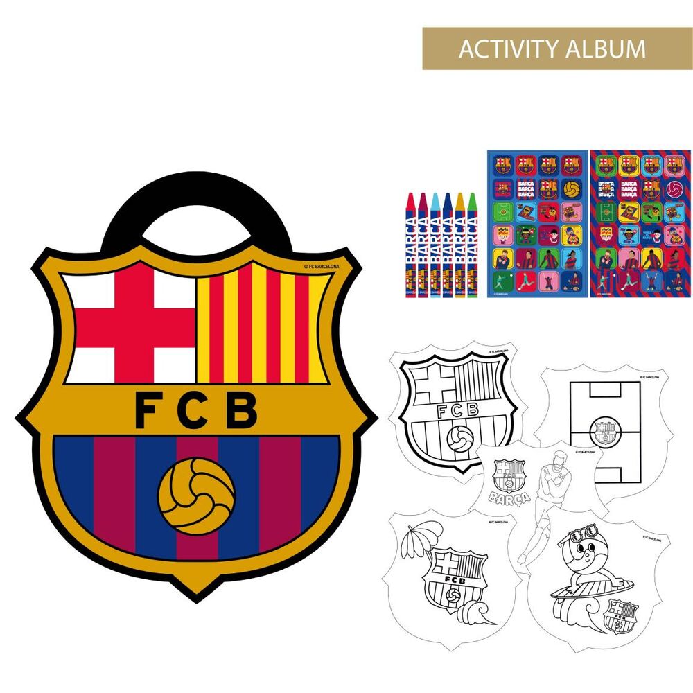 Álbum de actividades coloreable del F.C. Barcelona con láminas y ceras