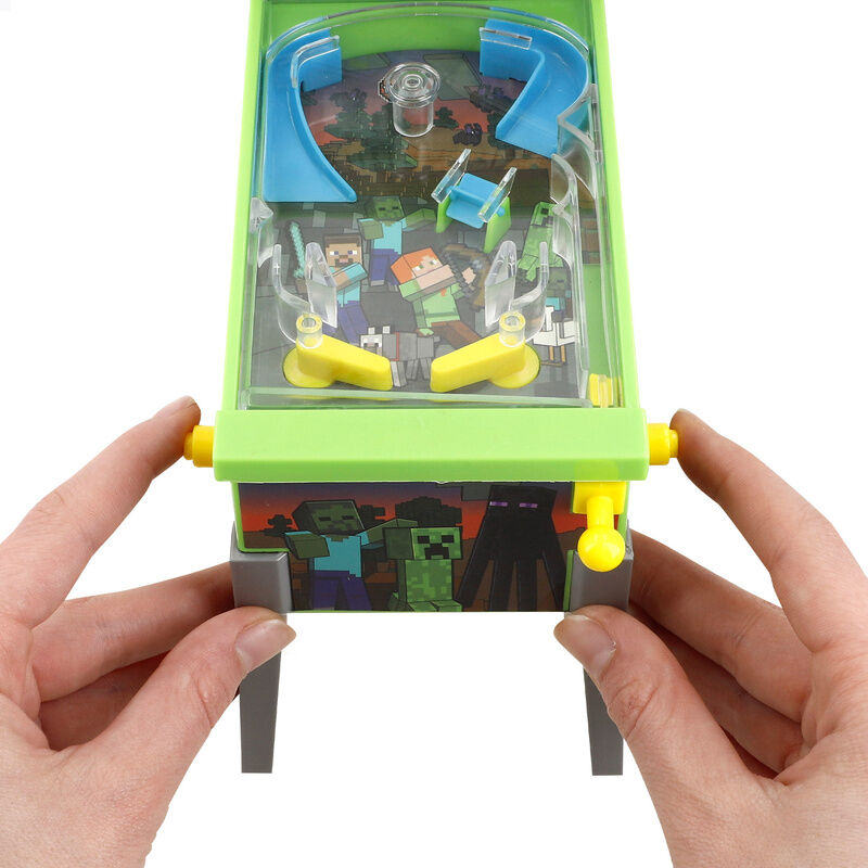 Mini arcade de pinball Minecraft verde con personajes pixelados - 3