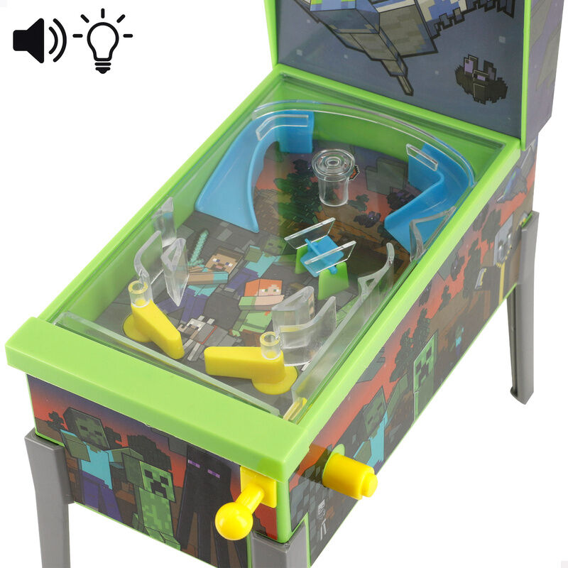 Mini arcade de pinball Minecraft verde con personajes pixelados - 4