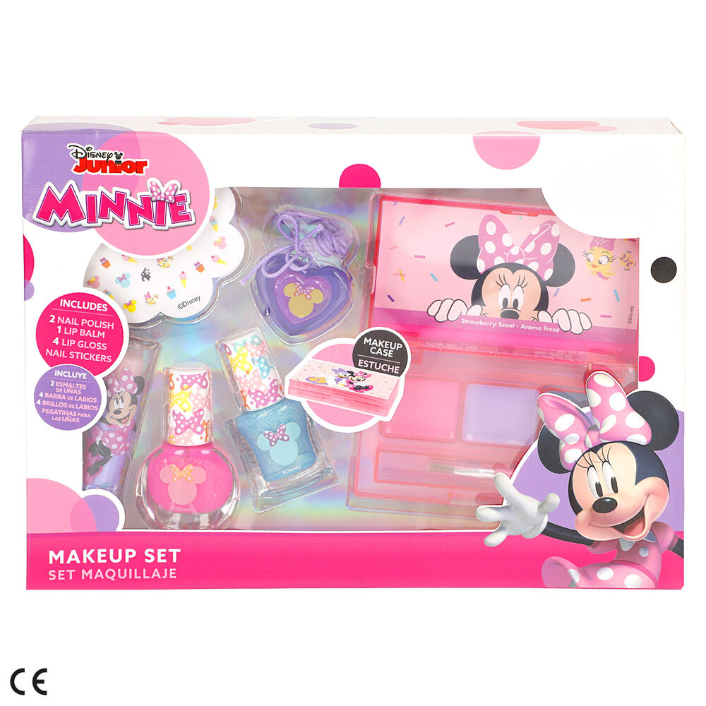 Set de maquillaje Disney Minnie con estuche rosa, esmaltes, pincel y pegatinas - 4