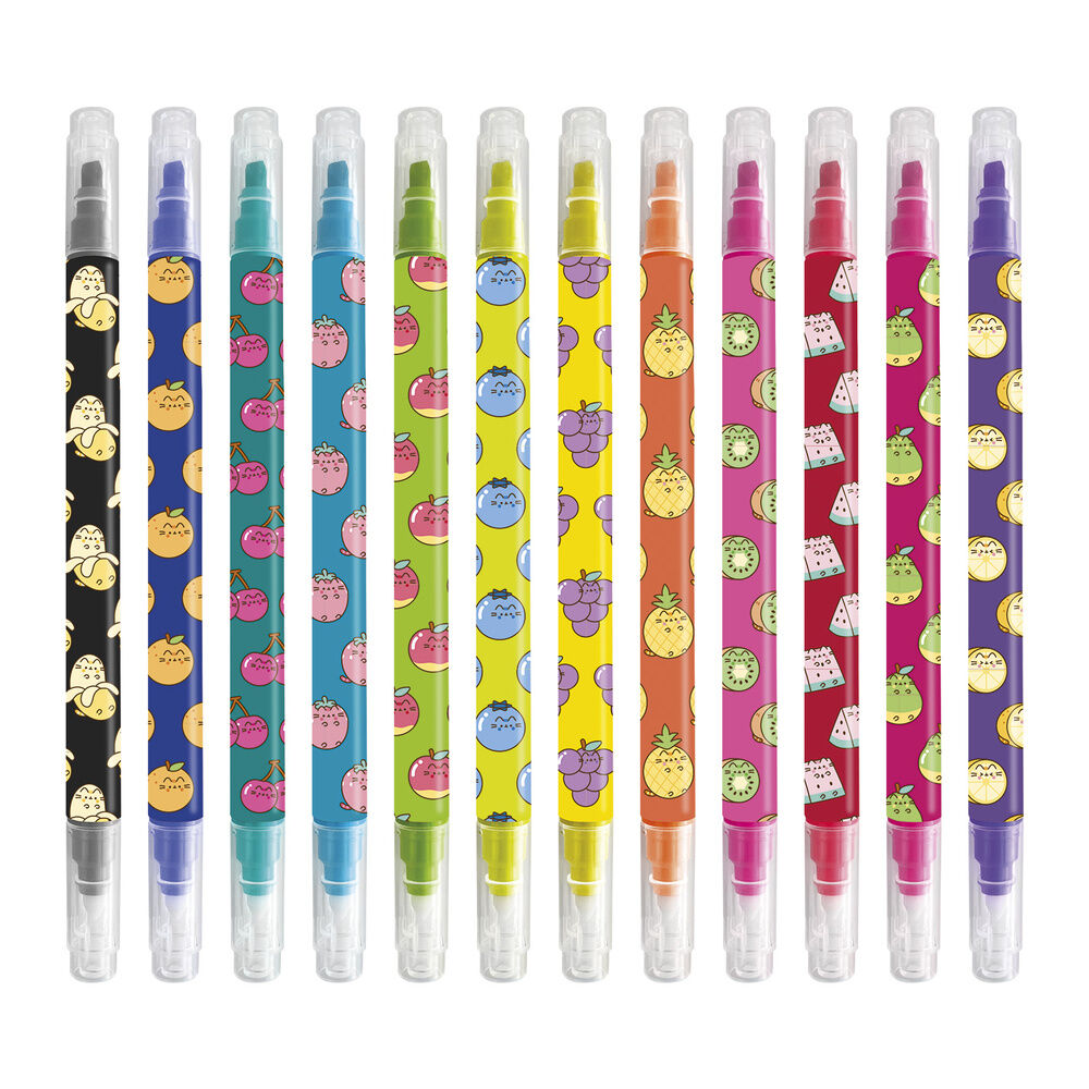 Set de 12 rotuladores borrables Fruits Pusheen con diseños de frutas