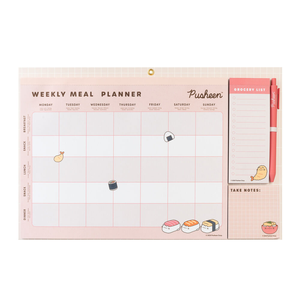 Planificador semanal magnético de comidas Pusheen Sushi Roll con lista de la compra y bolígrafo